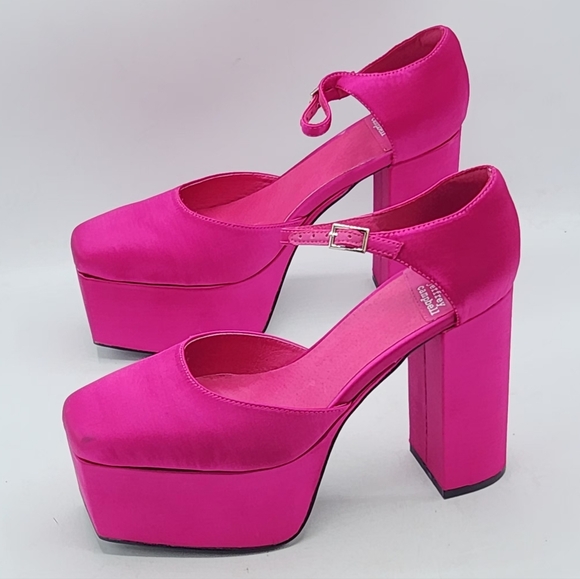 NWOB Jeffrey Campbell Edie Fuchsia Pink Satin Platform Heels – Size 8.5 - Picture 5 of 16